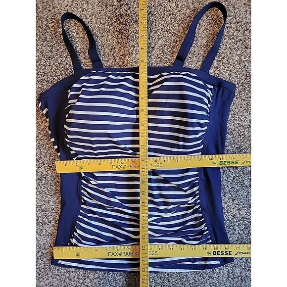Lands End Navy Swim Top 16 D Stripes Removable Straps Bandeau Front Lined S942 - Picture 3 of 8